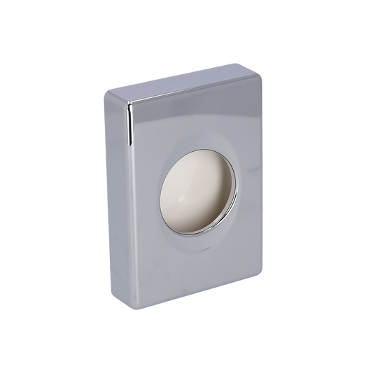 Die EMIL DEISS KG (GmbH + Co.) 99302 Spender-Hygienebox, chromfarben, 100x139,5x27,5 mm, rechteckig mit zentraler runder Öffnung, ist isoliert auf weißem Hintergrund abgebildet. Packung mit 25 Stück.