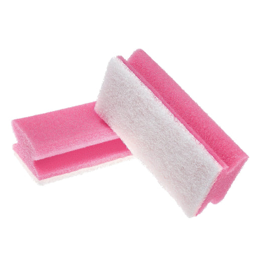 Der Scotch-Brite® Bath Griffschwamm XXL von 3M Deutschland GmbH ist auf weißem Hintergrund abgebildet, wobei ein rosa-weißer rechteckiger Schwamm flach liegt und ein anderer schräg aufliegt. Die Packung enthält 1 Stück.