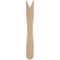 A wooden chip fork from Abena Re-Seller GmbH, 8.5 cm long with a straight handle and forked V-tip, pack of 100 pieces, photographed against a white background.