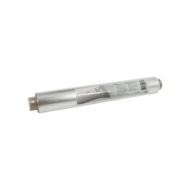 A roll of aluminum foil from Abena Re-Seller GmbH, 44 cm x 150 m, 11 my, with a cardboard core and labeled cover. Used for storage and protection of food. Package (1 piece).