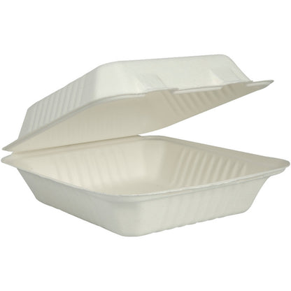 The menu box made of bagasse (white, 22.3x20.1x7.7 cm) from Abena Re-Seller GmbH is an environmentally friendly disposable box with a hinged lid - ideal for sustainable takeaway. The package contains 50 pieces.