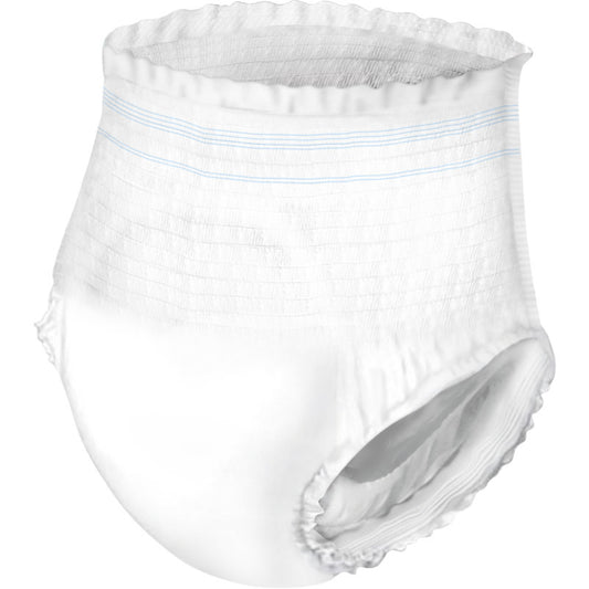 Eine einzelne ABENA Pants XS1, Premium Klimmzughose für Erwachsene von Abena Re-Seller GmbH ist aufrecht abgebildet, mit einem elastischen Bund, Beinöffnungen und blauen Passformlinien - ideal für die diskrete Inkontinenzversorgung; die Packung enthält 24 Paar.