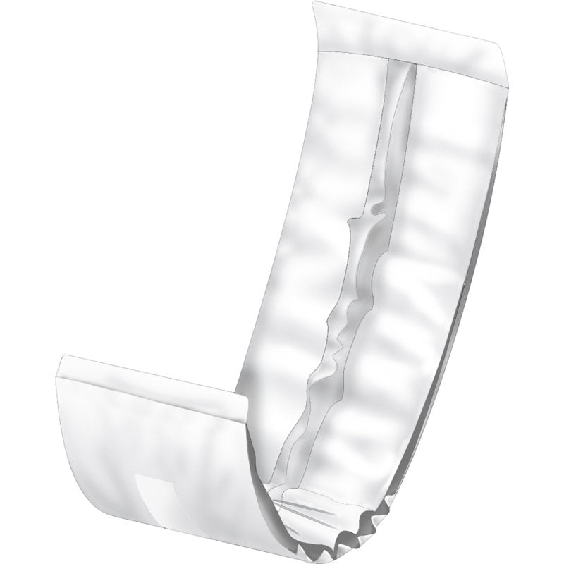 Illustration of an opened ABENA Man Slipguard, Premium | package (20 pieces) from Abena Re-Seller GmbH, showing the absorbent core and elastic edges against a white background.