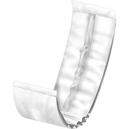 Illustration of an opened ABENA Man Slipguard, Premium | package (20 pieces) from Abena Re-Seller GmbH, showing the absorbent core and elastic edges against a white background.