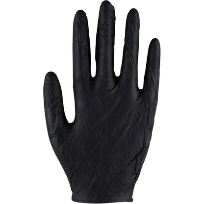 The Thor Ultra Sensitive, nitrile glove, black from Abena Re-Seller GmbH is depicted with the palm facing forward and fingers spread against a white background.