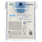 A transparent package of the Abena Re-Seller GmbH Washable Underpad with wings, PU, 85x90 cm, Blue (pack of 30) with product information, symbols, and warnings on the front label shows the folded waterproof underpads inside.