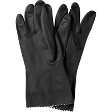 Ein Paar Abena Re-Seller GmbH Haushaltshandschuhe Latex, Schwarz mit texturierten Fingerspitzen und Handflächen, flach auf weißem Hintergrund gelegt.