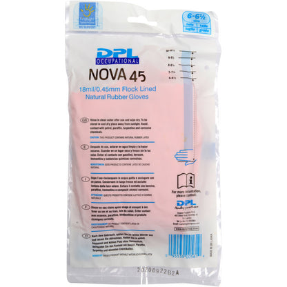 A transparent plastic packaging contains Abena Re-Seller GmbH household latex gloves, pink, size 6-6½. The packaging displays product details, usage instructions, and safety information in blue and black text.