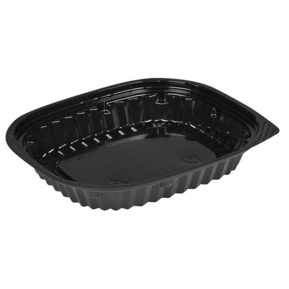 The Abena Re-Seller GmbH Sushi Box Black is a black, rectangular box with ribbed sides, ideal for stylish presentation or storage of sushi, shown empty on a white background.