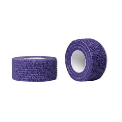 Two rolls of AMPri Joy2Protect adhesive tape, measuring 2.5 cm x 4.5 m and available in various colors, are presented against a white background. One roll stands upright, while the other lies on its side, making the inner core visible. The textured surface suggests use in hospital or industrial environments.
