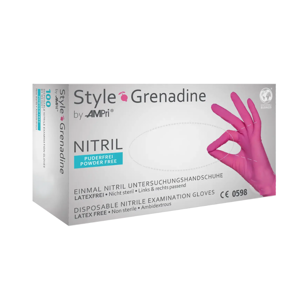 Ampri Style Grenadine Nitrile gloves in pink, powder -free - 100 gloves