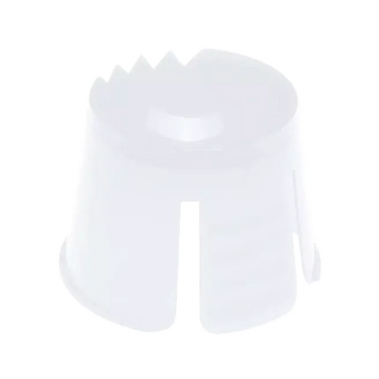 Ein weißer Kunststoffartikel mit zylindrischer Form und gewellten Kanten, der dem AMPri PP Einweg Dappenbehälter der AMPri Handelsgesellschaft mbH ähnelt. Er besteht aus Polypropylen, hat eine offene Oberseite und vertikale Schlitze an den Seiten, die üblicherweise zum Portionieren und Mischen von Dentalmaterialien verwendet werden.