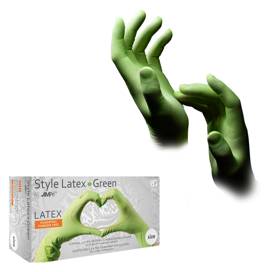 Ampri Style Green Latex gloves powder-free by Med-Comfort, green | Box (100 pieces)