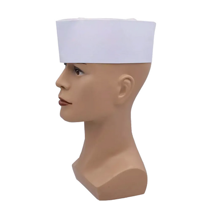 A mannequin head is adorned with the white AMPri boat cap with fleece crown, adjustable in size and seen in profile against a white background.
