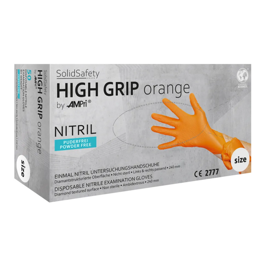 AMPri SolidSafety High Grip Orange Nitril Chemikalienschutzhandschuhe S - XXL