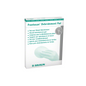 An image of the B. Braun Debridement Pads, 3-pack| Package (3 pieces) from B. Braun Deutschland GmbH & Co. KG shows a white box with green and gray text, multilingual labels, and a depiction of a hand using the pad for wound debridement, highlighting the effective microfiber side.