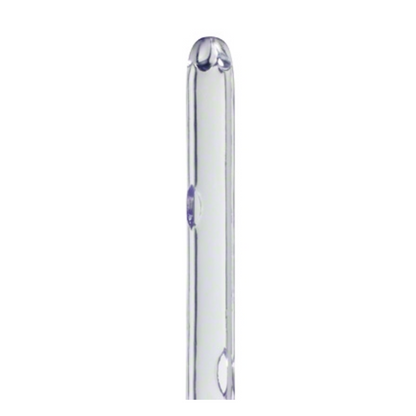 Close-up of a clear glass rod with a hollow center, featuring a smooth surface and gentle curvature. The rod, similar to the B.Braun disposable catheter for women with closed Nelaton tip from B. Braun Deutschland GmbH & Co. KG, shows small internal bubbles or imperfections.