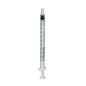 A transparent B.Braun Omnifix® 100 Solo disposable insulin syringe for U-100 insulin, designed for subcutaneous insulin injection, with a black plunger cap and measurement lines on the side as well as the inscription "BBRAUN", stands upright against a plain white background.