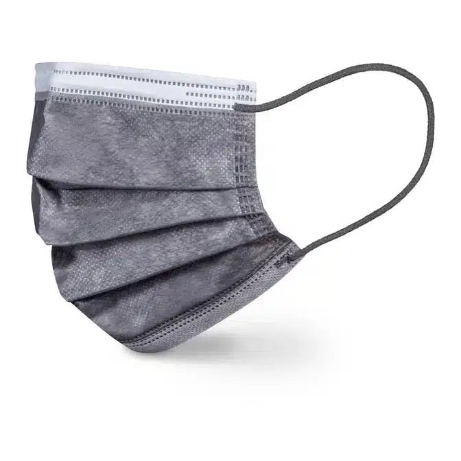 The discontinued item: Beurer surgical masks in gray MM 15 (20 pieces, Beurer GmbH) is a gray 3-layer pleated mask with ear loops and white inner lining, isolated on a white background.