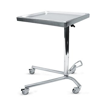The Novocal operating table side table made of stainless steel features a swivel, removable shelf and is ideal as sterilizable operating room equipment for use in medical or laboratory environments. Package: 1 piece.