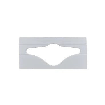 The CWS paper template, gray for ParadiseLine stainless steel, is a gray, rectangular toilet seat dispenser made of plastic with a central cutout, matching the ParadiseLine stainless steel products.