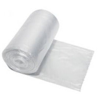 A roll of CWS Polybag Transparent from CWS is partially unrolled and shows a stack of clear, rectangular bags against a white background.