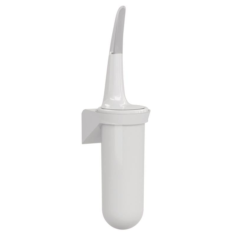 The toilet brush holder with white brush from Diversey Deutschland GmbH & Co. OHG made of plastic has a silver handle, measures 386 x 93 x 113 mm, and ensures a clean bathroom with its modern design. Package: 1 piece.