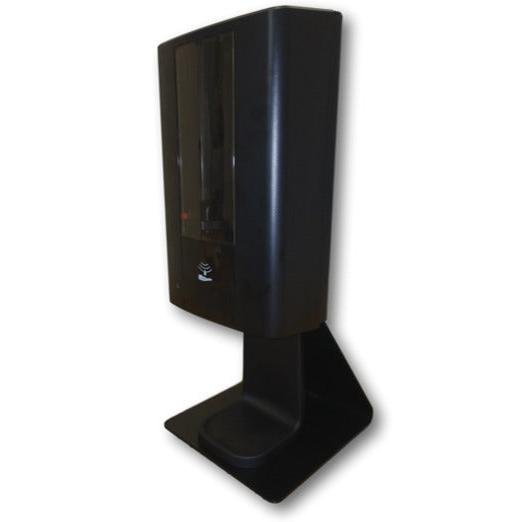 The Diversey IntelliCare Table Stand (1 piece) from Diversey Deutschland GmbH & Co. OHG features a sleek tabletop design with a transparent front panel, making it ideal for securely holding automatic hand sanitizer dispensers on flat surfaces.