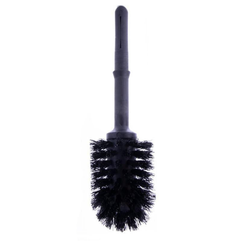 The black replacement brush for the D1228921 toilet brush from Diversey Deutschland GmbH & Co. OHG with holder and densely packed bristles ensures optimal bathroom hygiene, presented against a white background. Package (1 piece).