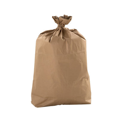 A DEISS paper bag 120 liters from EMIL DEISS KG (GmbH + Co.), from a bundle of 25 pieces, is filled, tied at the top, and stands upright against a plain white background.
