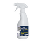 A white spray bottle labeled “DR.BECHER @home Glass & Interior Cleaner | Bottle (500 ml)” from Dr. Becher GmbH promises streak-free shine on glass and stainless steel. The label with blue and yellow design elements contains a QR code. The white spray nozzle is mounted on top and facilitates application.
