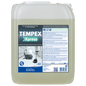 A 10-liter plastic canister of the Dr. Schnell TEMPEX XPRESS express high-performance cleaner for hard floors by DR.SCHNELL GmbH & Co. KGaA, labeled with instructions, safety symbols, and images of cleaning machines - ideal for professional use.
