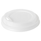 A white CPLA disposable coffee cup lid with a drinking opening and embossed warning notice, ideal for hot drinks, is available from Duni GmbH under the name "Lid for 170701/170634/182847 24 cl White" in a pack of 40.