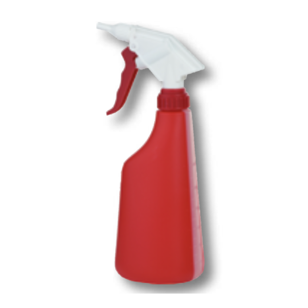 Diese rote Kunststoff-Sprühflasche, ähnlich einem Dr. Becher Handsprühgerät (leer), hat eine weiß-rote Düse für eine einfache Handhabung. Das aufrechte Design mit nach unten gerichtetem Abzug ist ideal für Reinigungsarbeiten und zeigt die Wirksamkeit der Produkte von Dr. Becher GmbH vor einem schlichten weißen Hintergrund.