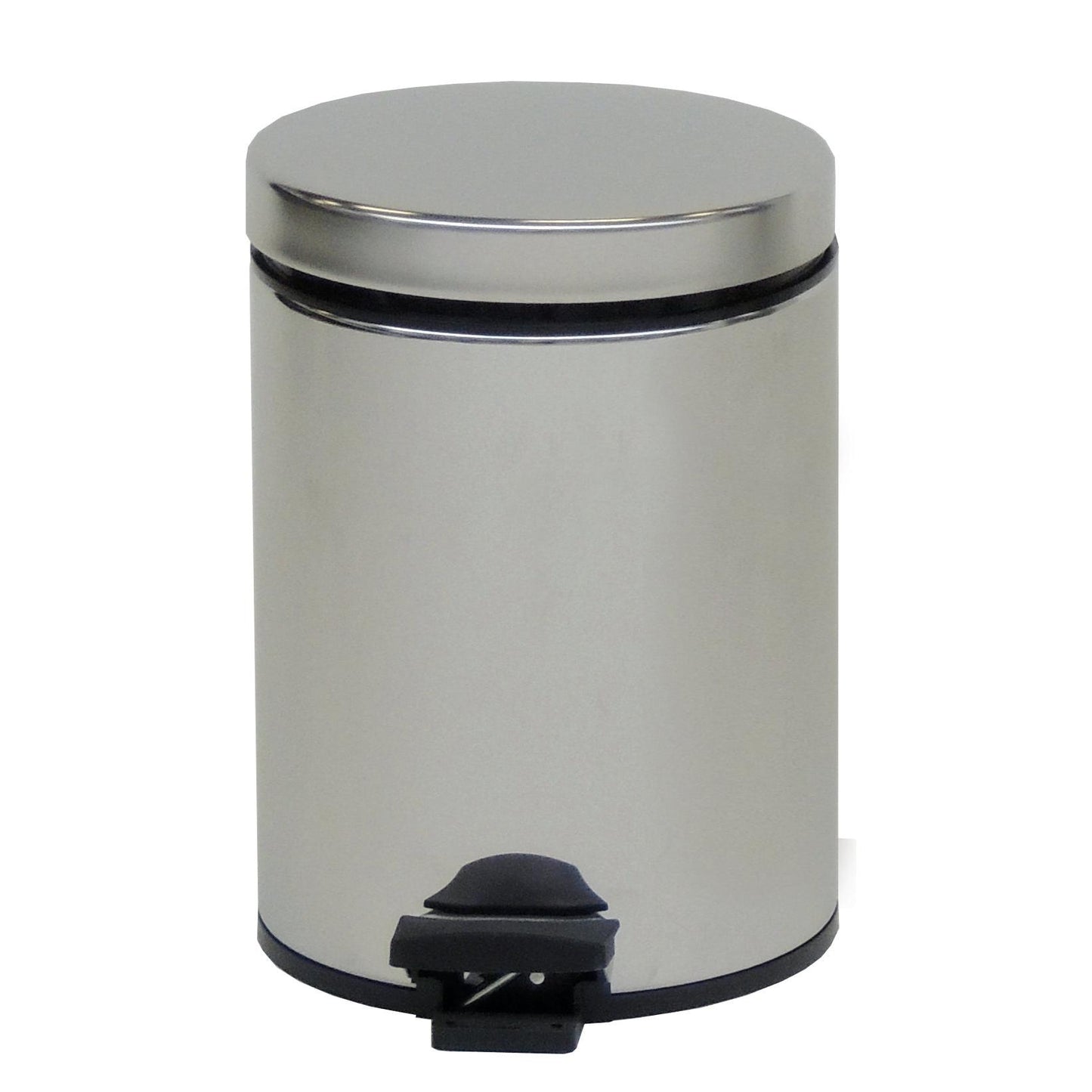The Novocal stainless steel pedal bin with a galvanized inner bucket and closed lid features a black foot pedal - ideal for hygienic waste disposal. 1 piece per pack.