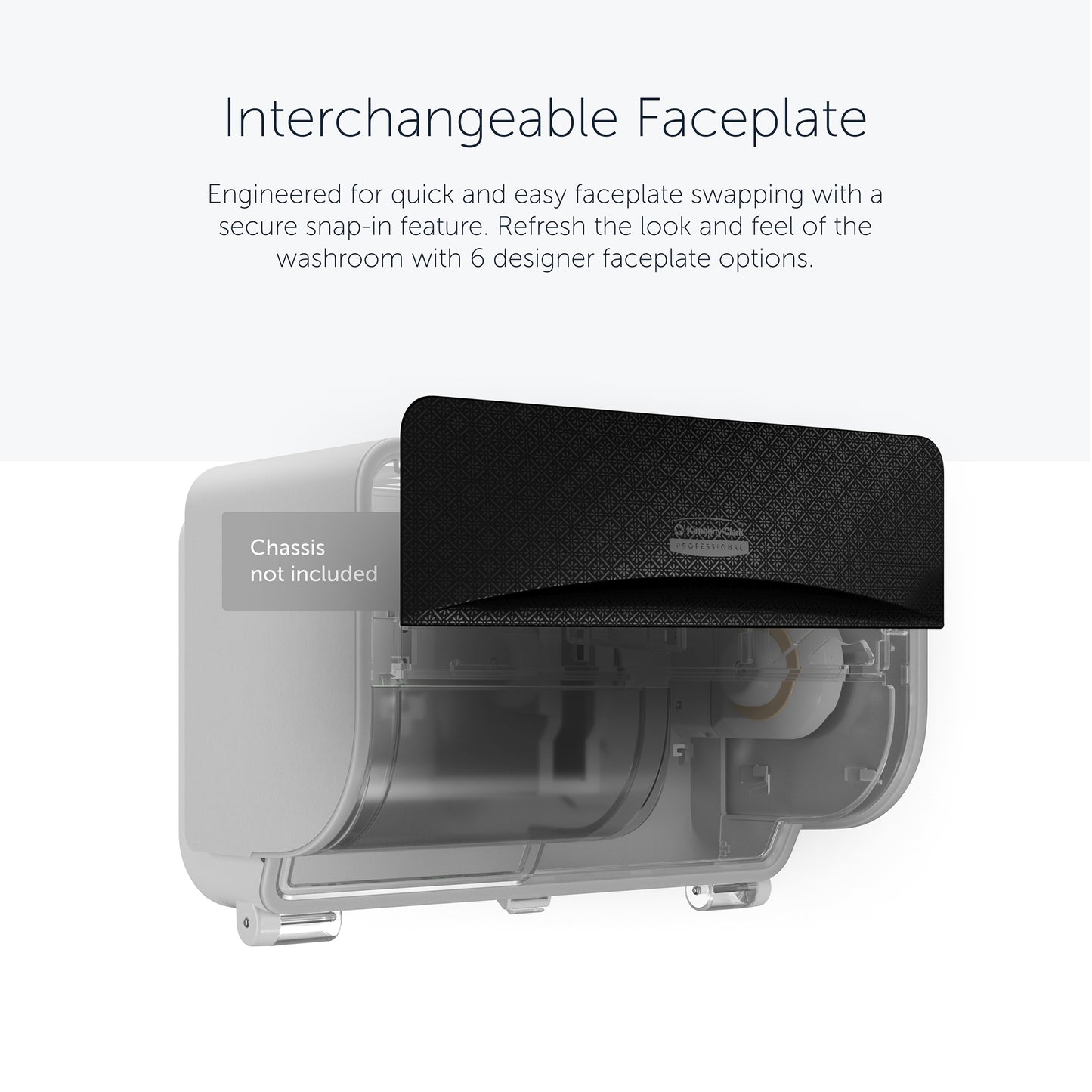 The Kimberly-Clark Professional™ Icon™ Dispenser Faceplate - SRBH (32.39 x 10.80 x 3.18 cm) from Kimberly-Clark GmbH snaps onto the transparent Icon dispenser chassis; six design options available. Chassis not included.