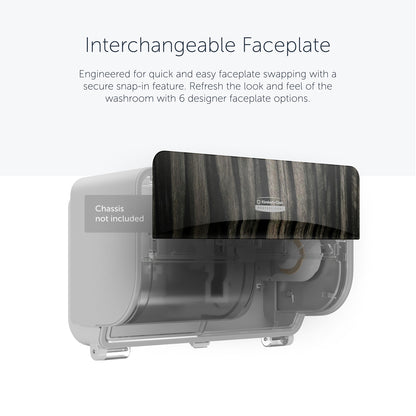 A Kimberly-Clark Professional™ Icon™ Dispenser Faceplate - SRBH (32.39 x 10.80 x 3.18 cm) by Kimberly-Clark GmbH is attached to a paper towel dispenser and showcases the secure snap-in feature, robust design, and numerous design options.