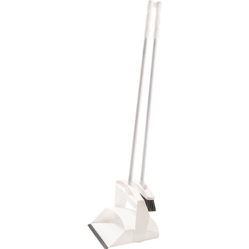 The FUTURA DUSTPAN SET WITH LONG HANDLE POLYESTER, 1000MM from Haug Bürsten KG features a long handle for ergonomic cleaning. The broom and dustpan can be uprightly connected, ensuring compact storage and easy handling.