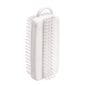 The NAIL BRUSH DOUBLE, NYL.6.6 WHITE, Ø0.35MM MEDIUM/HARD from Haug Bürsten KG is a rectangular white nail brush with medium-hard Nylon 6.6 bristles on both sides and a small upper handle, ideal for cleaning nails and small surfaces.