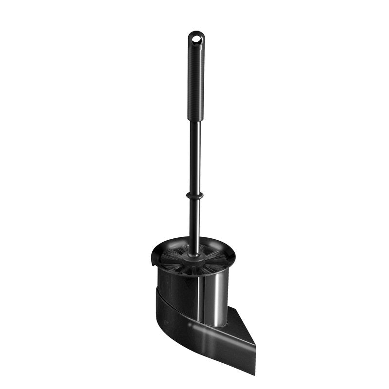 The Haug Bürsten KG WC wall set with round brush (115x100x410mm, black) comes with a long handle and round bristle head in a matching slanted black holder - ideal for any modern bathroom. Package: 1 piece.