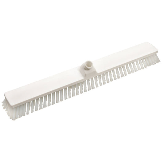 Der GROßRAUMWISCHER,PBT TRANSP. ø 0,50MM MITTEL 600x72x45mm von Haug Bürsten KG verfügt über steife PBT-Borsten und eine zentrale Buchse, ideal für die effektive Oberflächenreinigung auf Böden oder anderen Flächen.