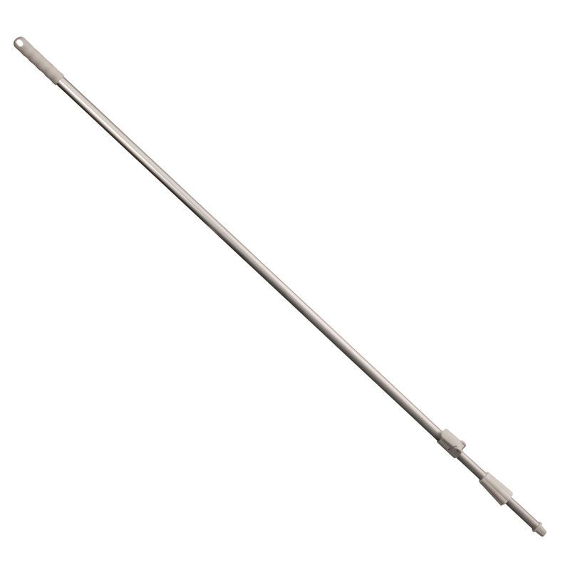 The TELESCOPIC HANDLE, ALUMINUM TUBE, WHITE EXT. 2500MM from Haug Bürsten KG consists of a telescopic rod made of aluminum (outer diameter 25/22mm) with a plastic handle and thread, which has an extendable length of 2500mm against a white background.
