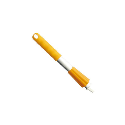The KURZ-ALUSTIEL 300mm cleaning brush from Haug Bürsten KG has a yellow handle with a ribbed surface, a white bristle head, and a cap and lock nut for secure mounting. Durable aluminum construction and a hole for hanging.