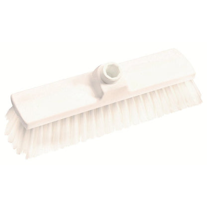 The BROOM, PBT SOFT 300X70X50MM, SLIT from Haug Bürsten KG features a white, rectangular scrubbing head with slit bristles and a central handle hole. The soft, slit bristles are ideal for gentle cleaning of sensitive surfaces.