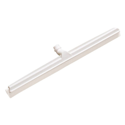 The Haug Bürsten KG JOINT WATER SQUEEGEE, 2-LIPPED FOOD GRADE (620x53x25mm) is a white, food-safe floor squeegee with a long, straight, double-lipped rubber blade and a central handle attachment, depicted on a plain white background.