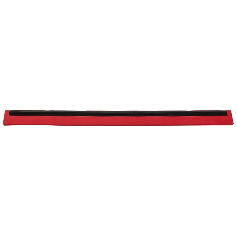 A long red REPLACEMENT RUBBER LIP, 2-lipped food grade (620x20x22) from Haug Bürsten KG, for sealing door or window gaps. It has a black 2-lip profile and is shown on a plain white background.