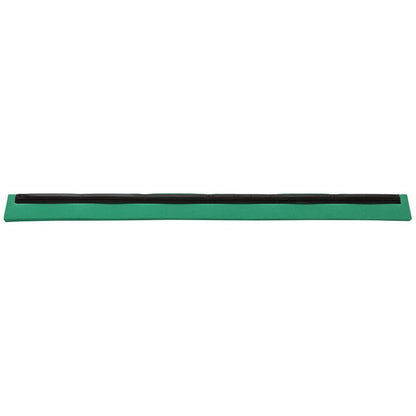 The Haug Bürsten KG REPLACEMENT RUBBER LIP, 2-LIPPED FOOD GRADE, 620X20X22 is a green, rectangular draft stopper with a black, 2-lipped replacement rubber strip on the top, designed to block drafts under doors.