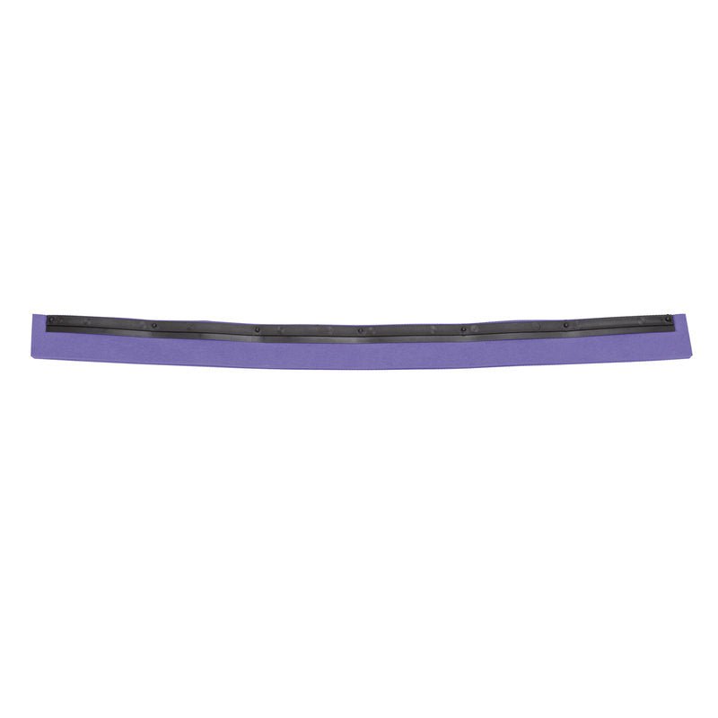 Straight view of the Haug Bürsten KG REPLACEMENT RUBBER LIP, 2-LIPPED FOOD GRADE, 620X20X22, long, flat, and violet with a black fastening strip on one edge, isolated on a white background.