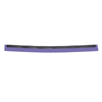 Straight view of the Haug Bürsten KG REPLACEMENT RUBBER LIP, 2-LIPPED FOOD GRADE, 620X20X22, long, flat, and violet with a black fastening strip on one edge, isolated on a white background.