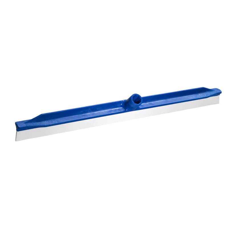 The WATER PUSHER WITH MOLDED LIP from Haug Bürsten KG is a blue floor squeegee with a long, straight blade and a molded lip for efficient cleaning, depicted on a white background.